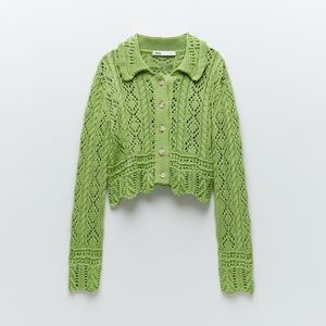 Zara pointelle green knit sweater
